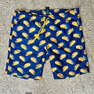 Vibrant Blue Taco Print Men's Swim Shorts